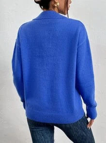 SHEIN Frenchy Jersey unicolor de hombros caídos - azul real - Ver 2