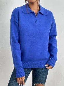 SHEIN Frenchy Jersey unicolor de hombros caídos - azul real - Ver 5