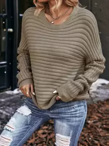 Batwing Sleeve Sweater - Khaki - View 6