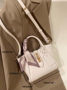 Mini Skinny Scarf Decor Twist Lock Shoulder Bag With Inner Pouch - Beige - View 3