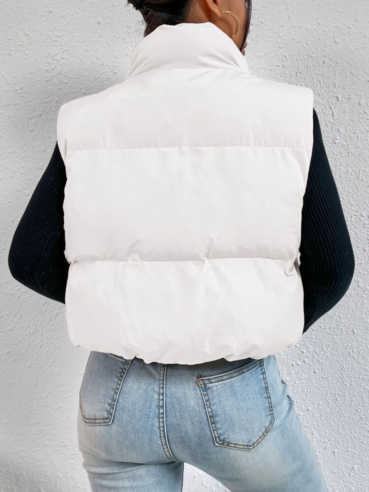 Women's Solid Color Zip Front Casual Vest Jacket, Winter