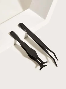 2入組不銹鋼睫毛鑷子 - 黑色 - 查看 1