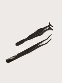 2入組不銹鋼睫毛鑷子 - 黑色 - 查看 3