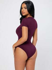 SHEIN PETITE Solid Slim Fit Bodysuit - Purple - View 2