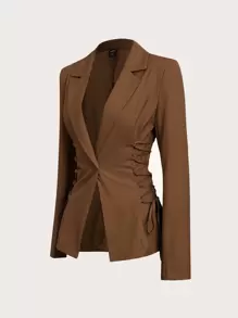 SHEIN EZwear Lace Up Side Solid Blazer - Mocha Brown - View 1