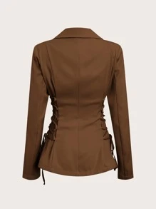 SHEIN EZwear Lace Up Side Solid Blazer - Mocha Brown - View 2