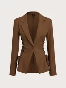 SHEIN EZwear Lace Up Side Solid Blazer - Mocha Brown - View 3