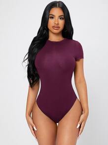 SHEIN PETITE Solid Slim Fit Bodysuit - Purple - View 4