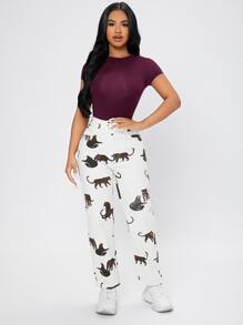 SHEIN PETITE Solid Slim Fit Bodysuit - Purple - View 5