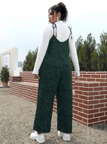 SHEIN EZwear 大碼肩部打結波卡圓點吊帶連體褲不帶T恤 - 墨綠色 - 查看 2