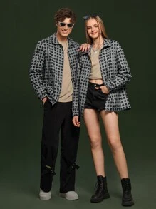 Manfinity 1pc Loose Fit Allover Heart Printed Zip Up Coat - Multicolor - View 1