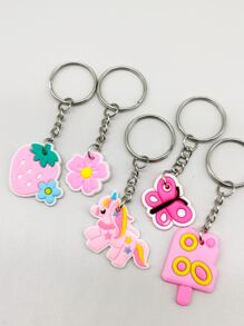 20pcs Pink Animal & Plant Shape Keychain, Suitable For Party Favor, Holiday, Back To School Gift - Multicolor - View 4