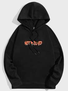 Manfinity RebelGame Loose Fit Men's Bear & Letter Print Drawstring Hoodie - Black - View 2