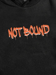 Manfinity RebelGame Loose Fit Men's Bear & Letter Print Drawstring Hoodie - Black - View 4