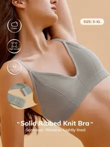 LUVLETTE Solid Ribbed Knit Bra - Light Grey - View 2