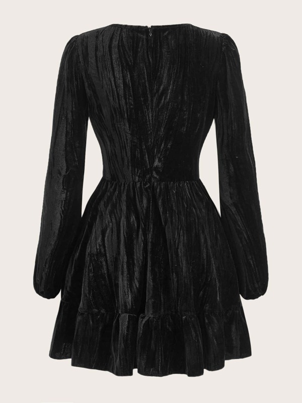 SHEIN Unity Surplice Neck Ruffle Hem Velvet Dress SHEIN USA