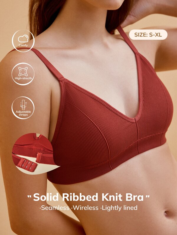 Luvlette Solid Ribbed Knit Bra SHEIN USA