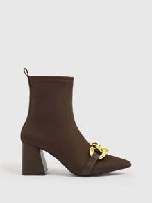 Chain Decor Point Toe Chunky Heeled Classic Boots - Brown - View 6
