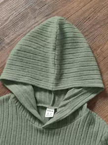 SHEIN Chicas Pantalones con camiseta unicolor con capucha - Verde - Ver 3