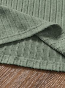 SHEIN Chicas Pantalones con camiseta unicolor con capucha - Verde - Ver 4