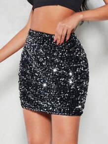 SHEIN BAE Váy nữ Dây kéo màu trơn Buổi tiệc - màu đen - Xem 5