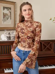 SHEIN MOD Áo nữ Xù nhỏ Hoa Tất cả trên in Boho - Nhiều màu - Xem 1