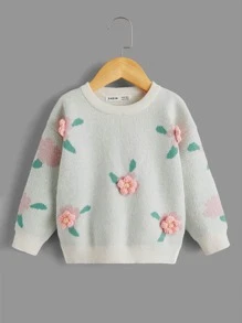 小女童花卉圖案套頭毛衣