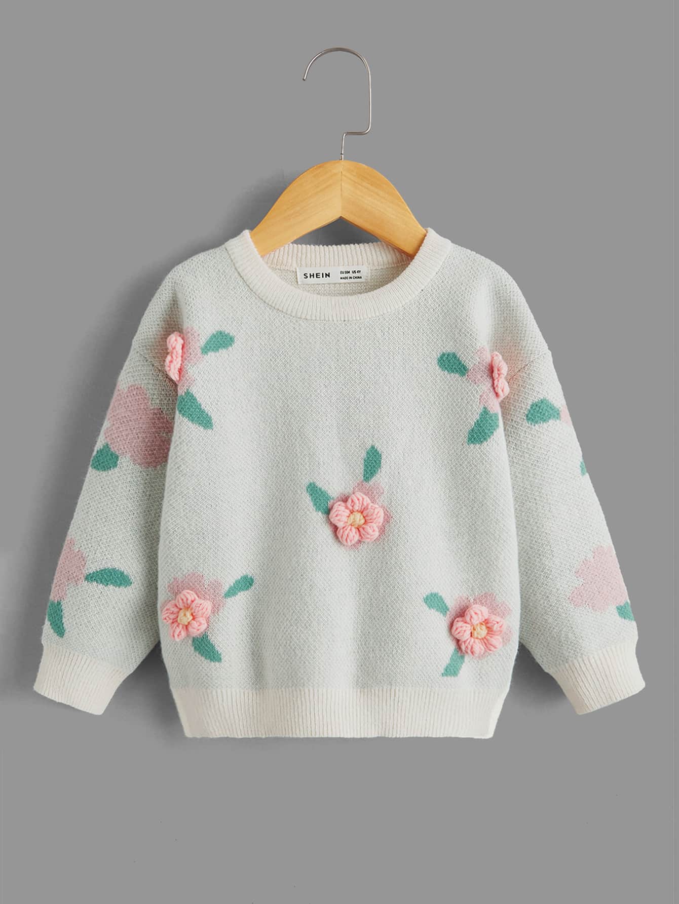 小女童花卉圖案套頭毛衣