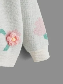 小女童花卉圖案套頭毛衣