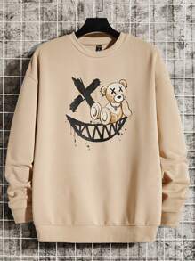 GENTILAND Men Cartoon Graphic Pullover - Khaki - View 1