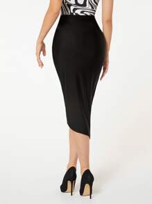 SHEIN Clasi 素色高腰裹身裙 - 黑色 - 查看 2