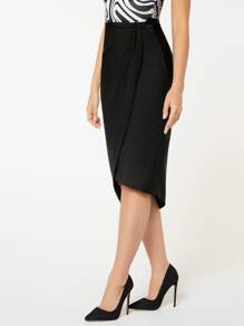 SHEIN Clasi 素色高腰裹身裙 - 黑色 - 查看 4