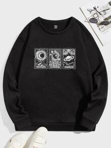 EASEVO Men Plus Sun & Letter Graphic Sweatshirt - Black - View 1