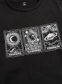 EASEVO Men Plus Sun & Letter Graphic Sweatshirt - Black - View 5