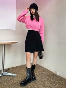 DAZY Zipper Back Pleated Panel Skirt Fall Skirts