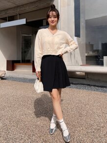 DAZY Zipper Back Pleated Panel Skirt Fall Skirts