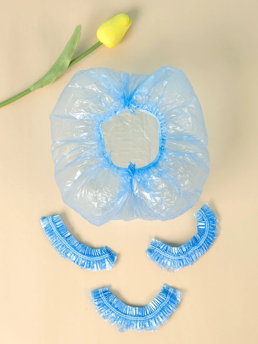 Gorros de ducha desechables de 80 piezas con forma de tira elástica en la boca gorros de ducha transparentes de plástico PE - Azul - Ver 1