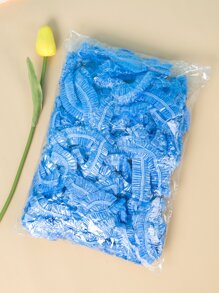 80入組一次性浴帽帶彈性嘴唇條造型塑膠PE透明浴帽 - 藍色 - 查看 3