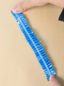 80入組一次性浴帽帶彈性嘴唇條造型塑膠PE透明浴帽 - 藍色 - 查看 4