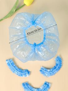 80入組一次性浴帽帶彈性嘴唇條造型塑膠PE透明浴帽 - 藍色 - 查看 2
