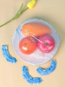 80入組一次性浴帽帶彈性嘴唇條造型塑膠PE透明浴帽 - 藍色 - 查看 5