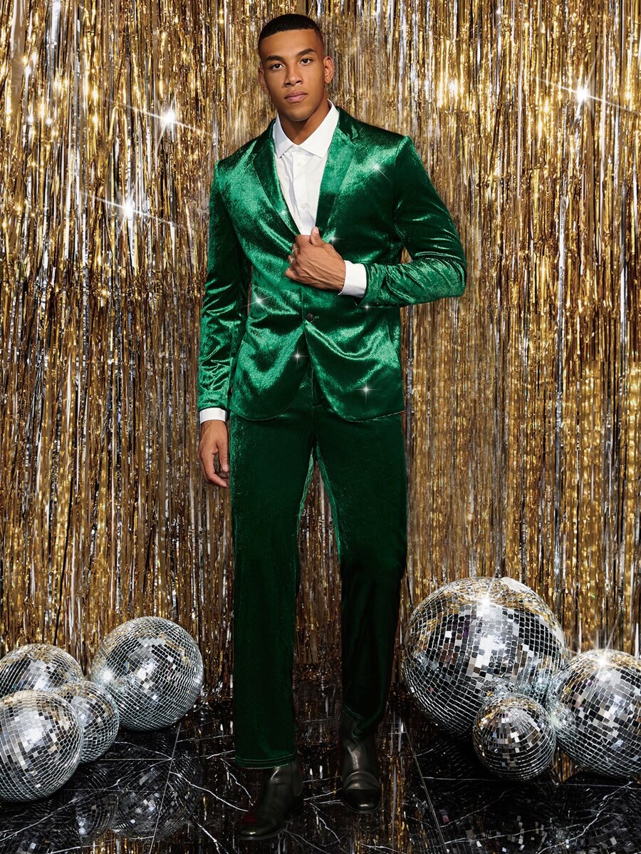 Manfinity Men Single Breasted Blazer & Trousers Suit Set - Green - View 1