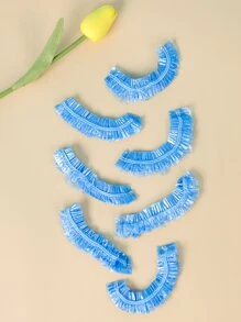 80入組一次性浴帽帶彈性嘴唇條造型塑膠PE透明浴帽 - 藍色 - 查看 6