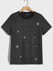 GENTILAND Men T-Shirts Fit Crew Neck Short Sleeve Plain Glitter Sexy - Black - View 2