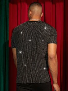 GENTILAND Men T-Shirts Fit Crew Neck Short Sleeve Plain Glitter Sexy - Black - View 3