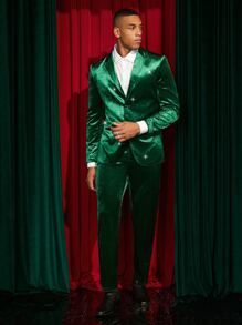 Manfinity Men Single Breasted Blazer & Trousers Suit Set - Green - View 4