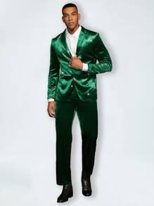 Manfinity Men Single Breasted Blazer & Trousers Suit Set - Green - View 7