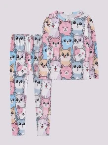 Toddler Girls Allover Cartoon Graphic Snug Fit PJ Set - Multicolor - View 1