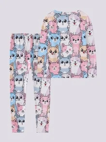 Toddler Girls Allover Cartoon Graphic Snug Fit PJ Set - Multicolor - View 2