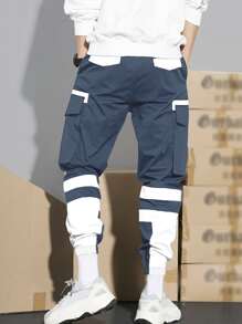 Manfinity Roghcode Men Two Tone Cargo Trousers - Blue and White - View 2